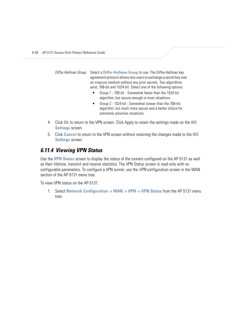 4 viewing vpn status, Viewing vpn status -48 | Symbol Technologies AP-5131 User Manual | Page 234 / 578