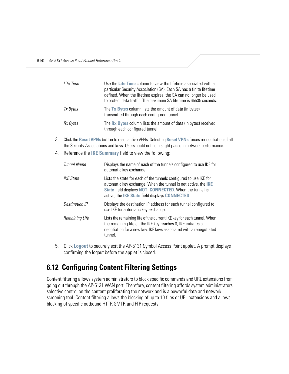 12 configuring content filtering settings, Configuring content filtering settings -50 | Symbol Technologies AP-5131 User Manual | Page 236 / 578