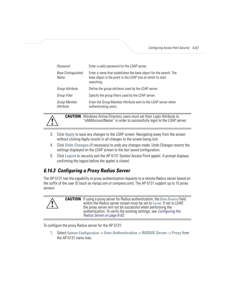 3 configuring a proxy radius server, Configuring a proxy radius server -67 | Symbol Technologies AP-5131 User Manual | Page 253 / 578