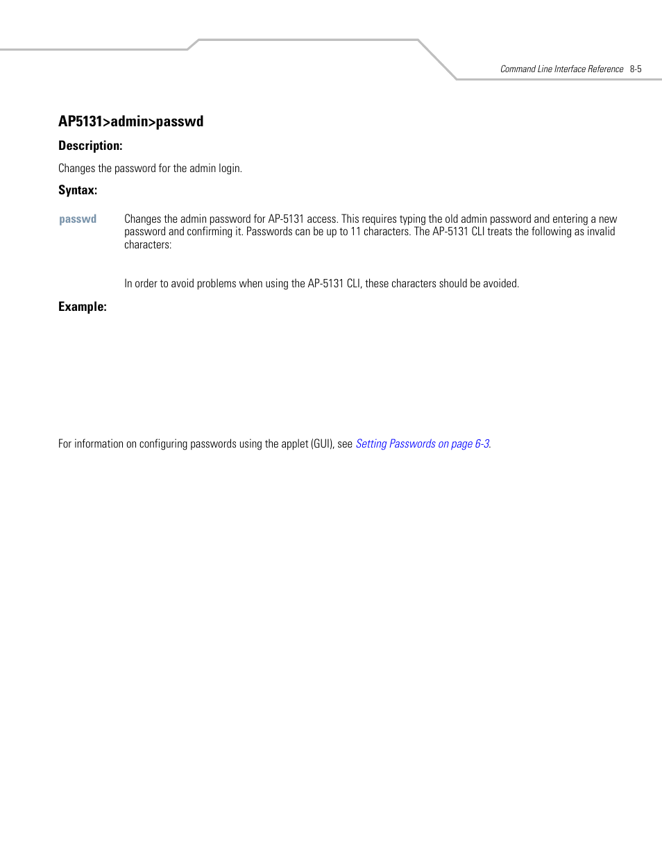 Ap5131>admin>passwd | Symbol Technologies AP-5131 User Manual | Page 299 / 578