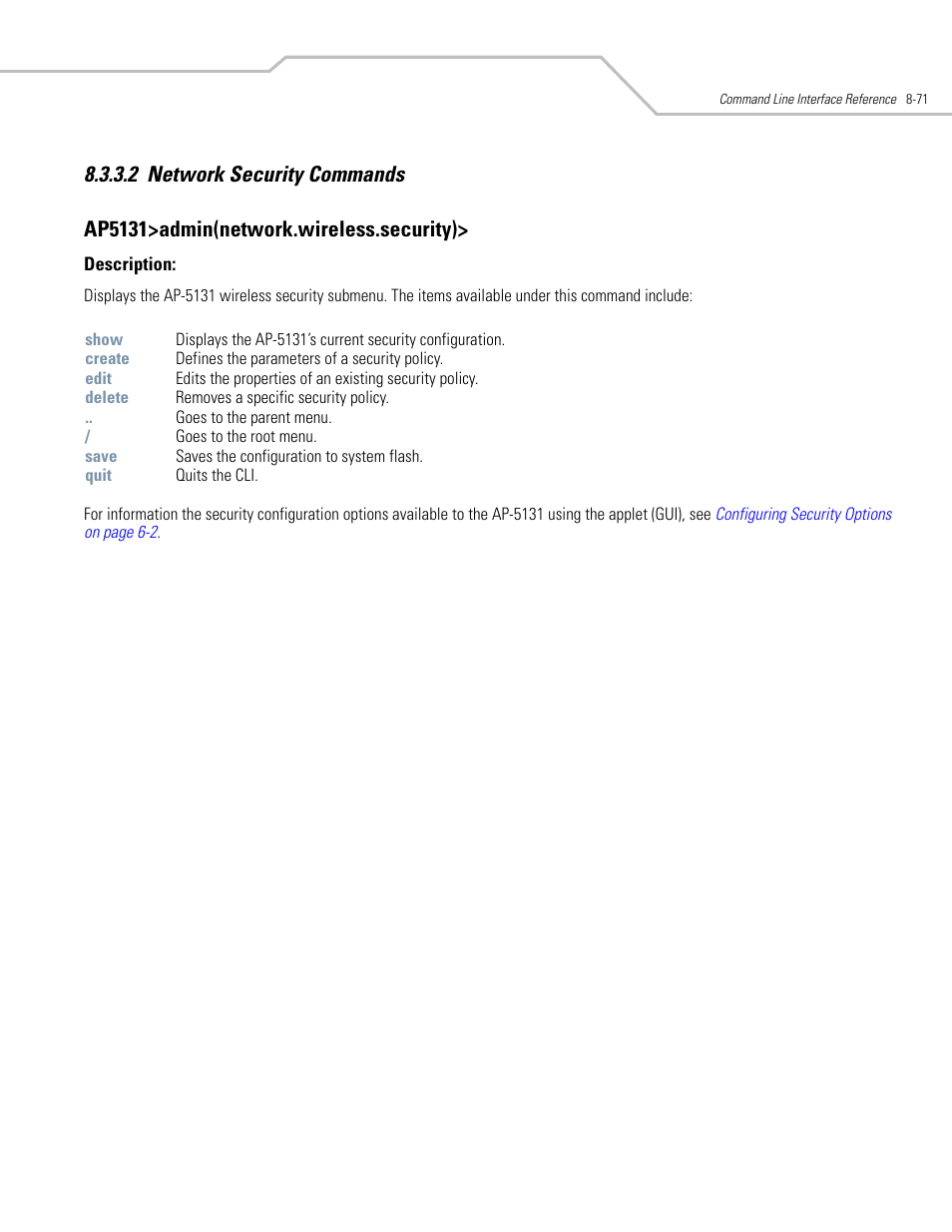 Network security commands -71 | Symbol Technologies AP-5131 User Manual | Page 365 / 578