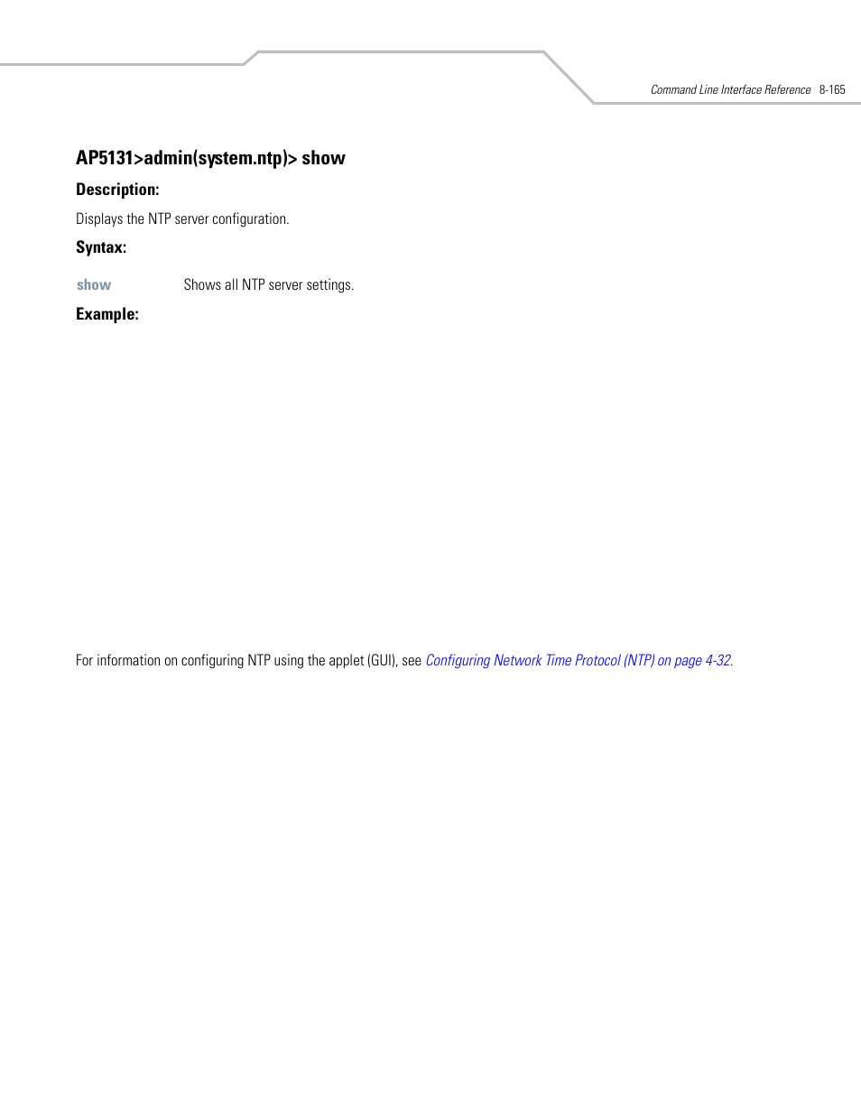 Ap5131>admin(system.ntp)> show | Symbol Technologies AP-5131 User Manual | Page 459 / 578