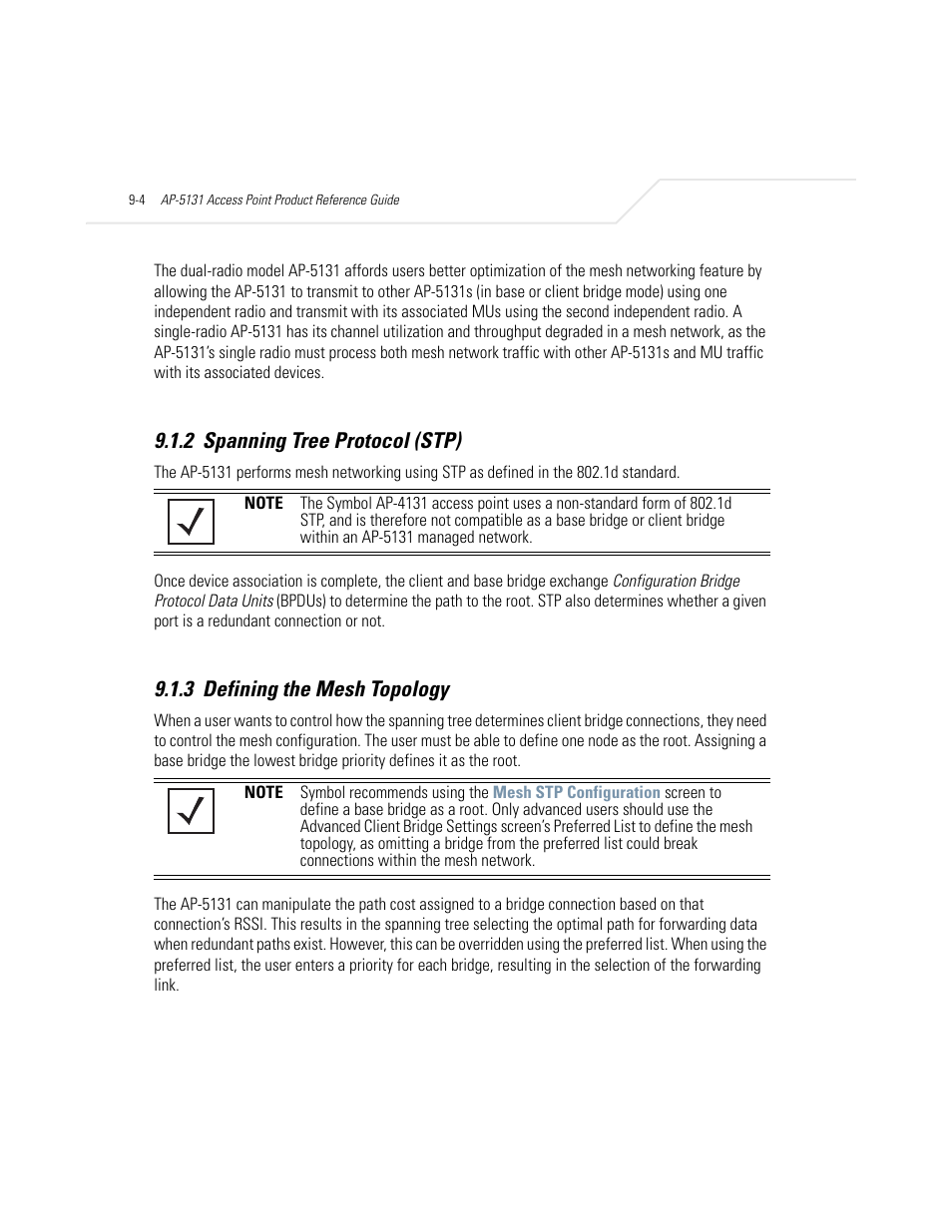 2 spanning tree protocol (stp), 3 defining the mesh topology | Symbol Technologies AP-5131 User Manual | Page 500 / 578