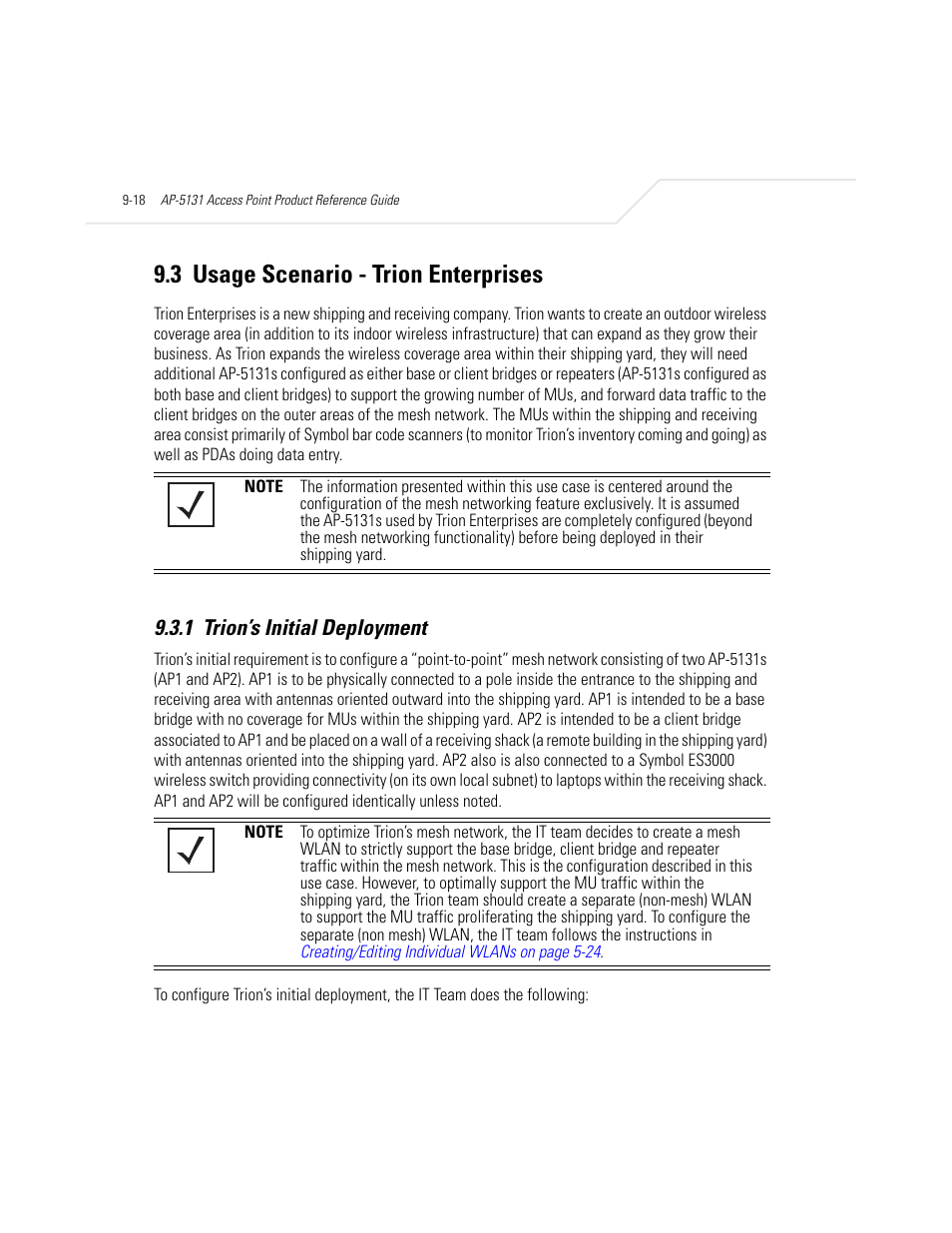 3 usage scenario - trion enterprises, 1 trion’s initial deployment, Usage scenario - trion enterprises -18 | Trion’s initial deployment -18, Usage scenario - trion enterprises on | Symbol Technologies AP-5131 User Manual | Page 514 / 578