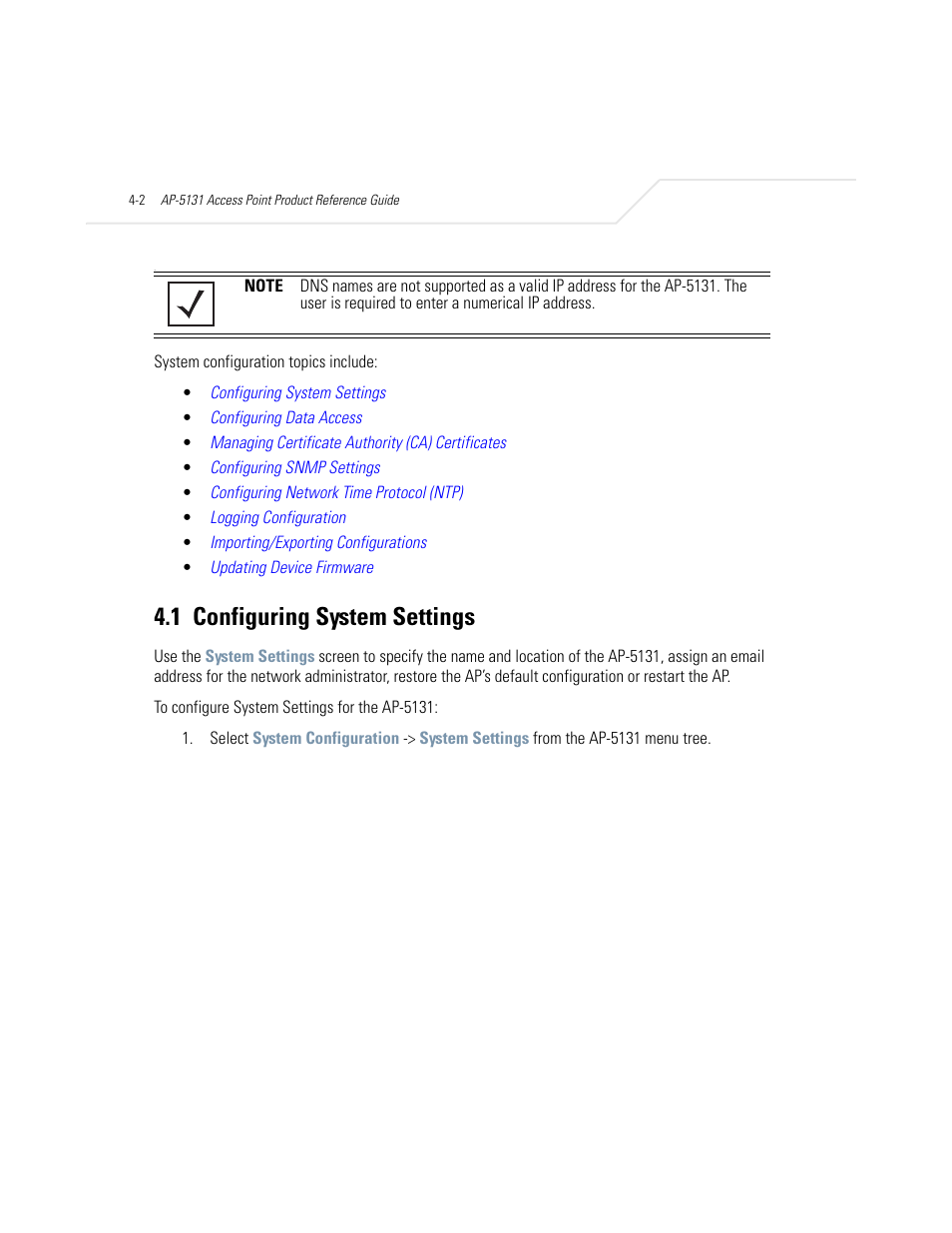 1 configuring system settings, Configuring system settings -2, Configuring system | Is olde, Configuring | Symbol Technologies AP-5131 User Manual | Page 78 / 578