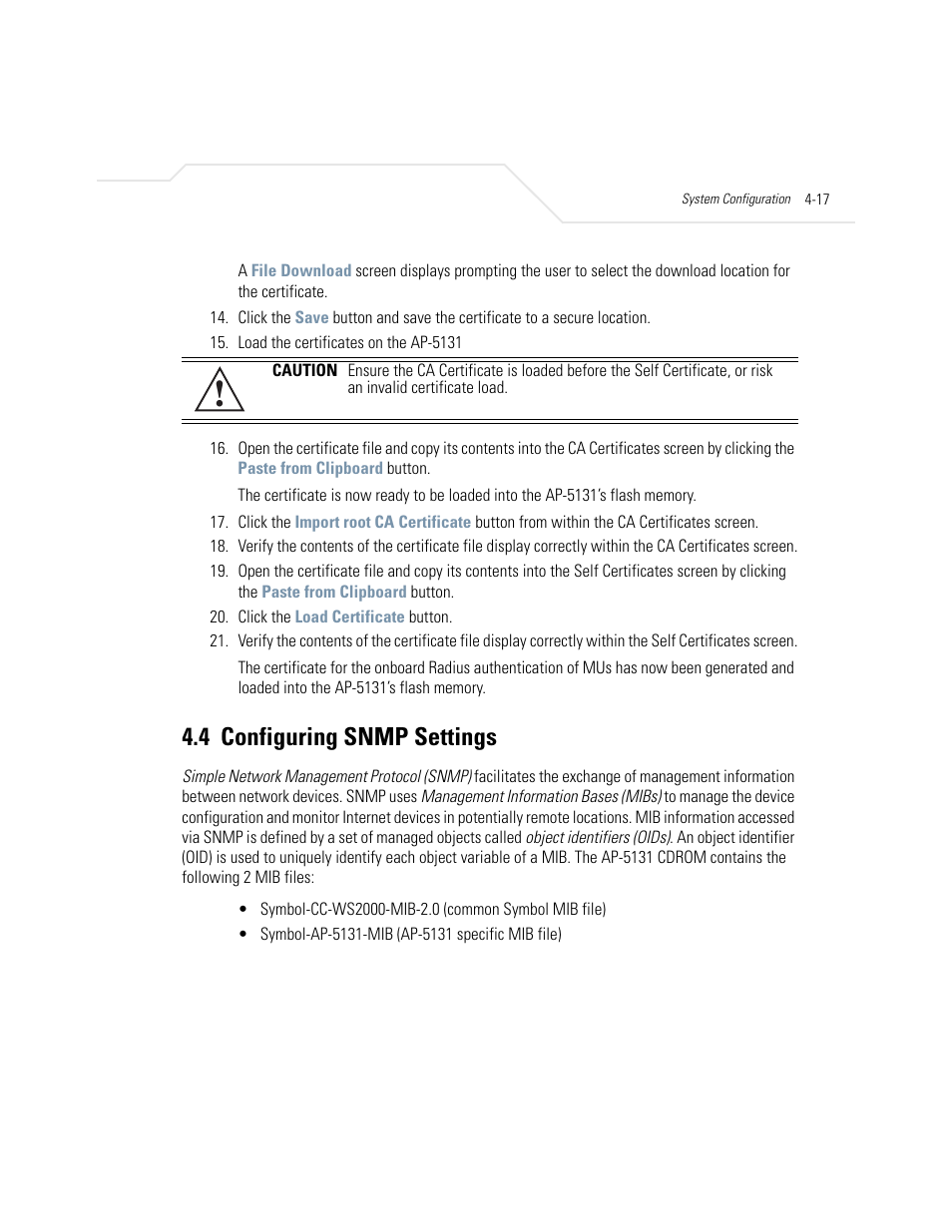 4 configuring snmp settings, Configuring snmp settings -17, Configuring snmp settings | Symbol Technologies AP-5131 User Manual | Page 93 / 578