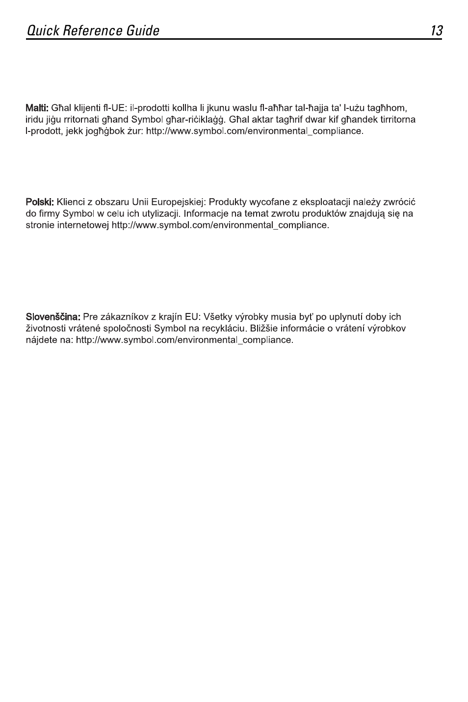 Quick reference guide 13 | Symbol Technologies PL460 User Manual | Page 13 / 16