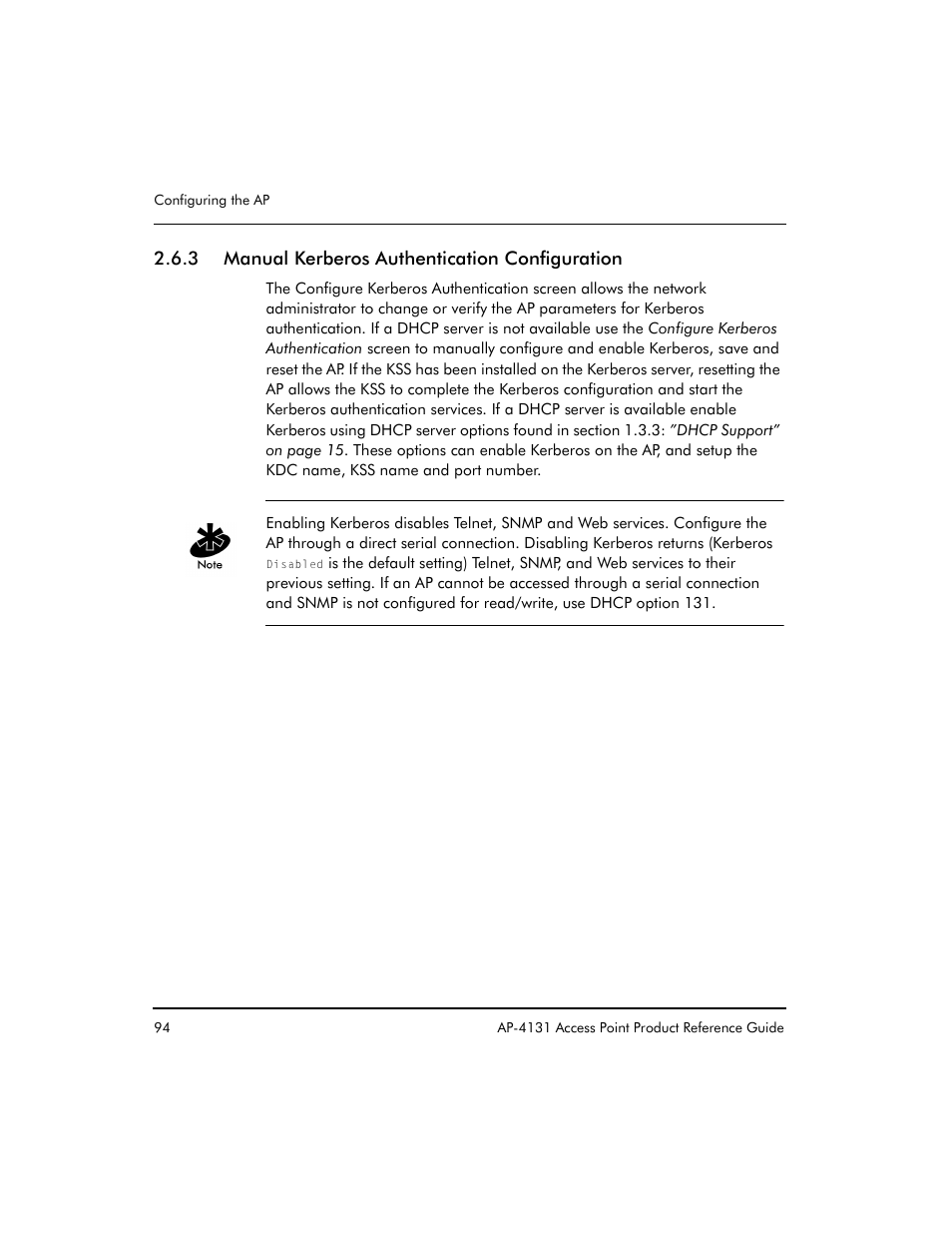 3 manual kerberos authentication configuration | Symbol Technologies Spectrum24 AP-4131 User Manual | Page 104 / 250