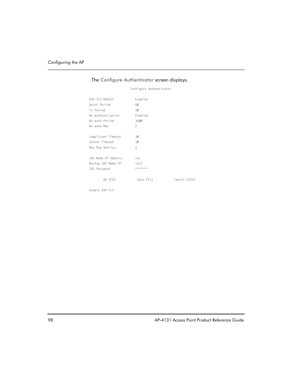 The configure authenticator screen displays | Symbol Technologies Spectrum24 AP-4131 User Manual | Page 108 / 250