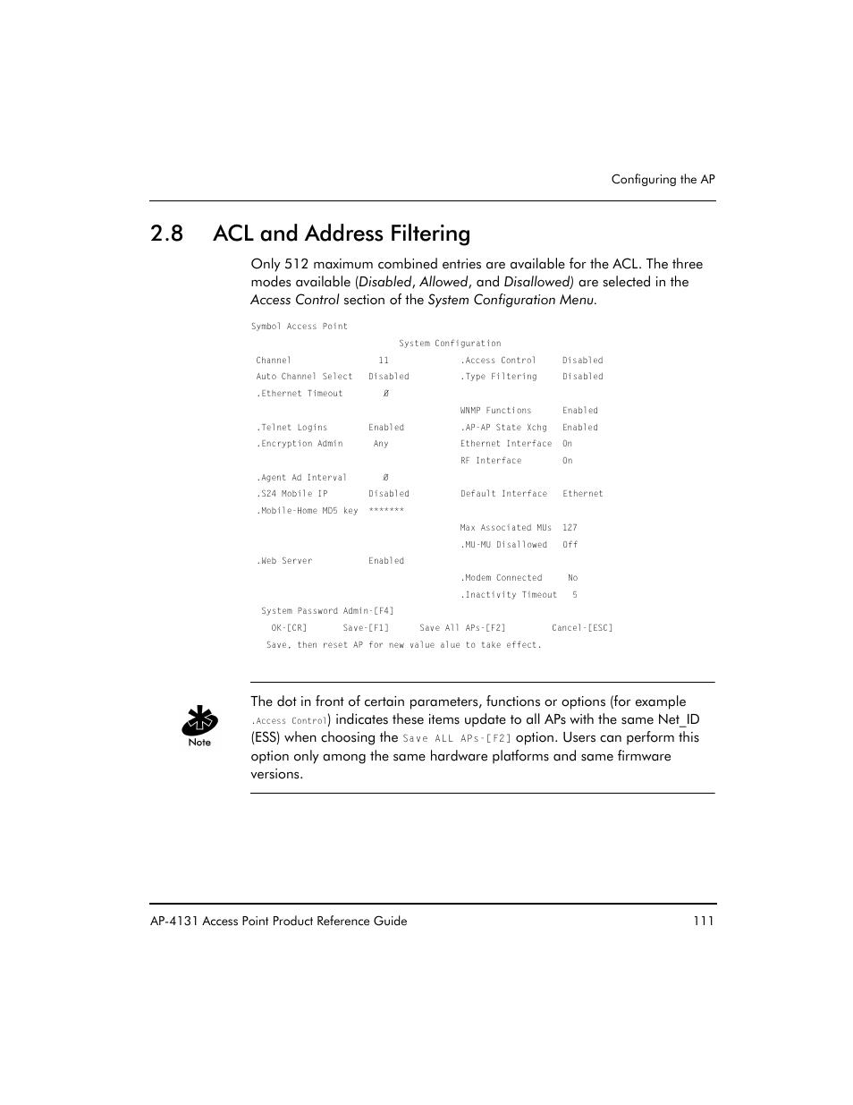 8 acl and address filtering | Symbol Technologies Spectrum24 AP-4131 User Manual | Page 121 / 250