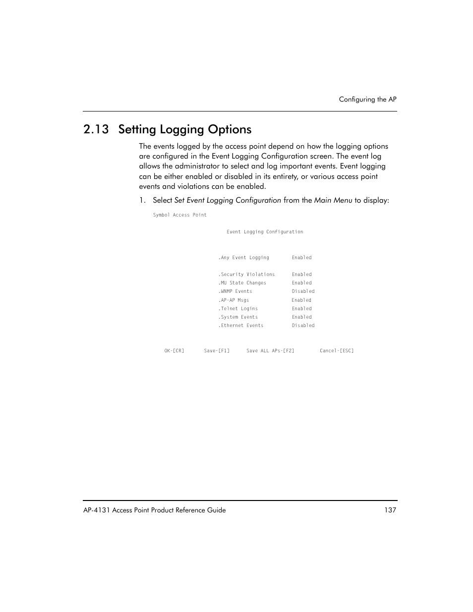 13 setting logging options | Symbol Technologies Spectrum24 AP-4131 User Manual | Page 147 / 250