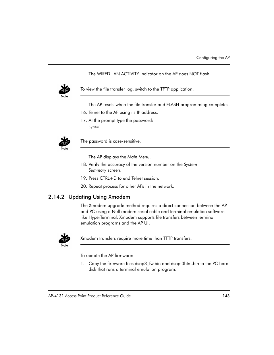 2 updating using xmodem | Symbol Technologies Spectrum24 AP-4131 User Manual | Page 153 / 250