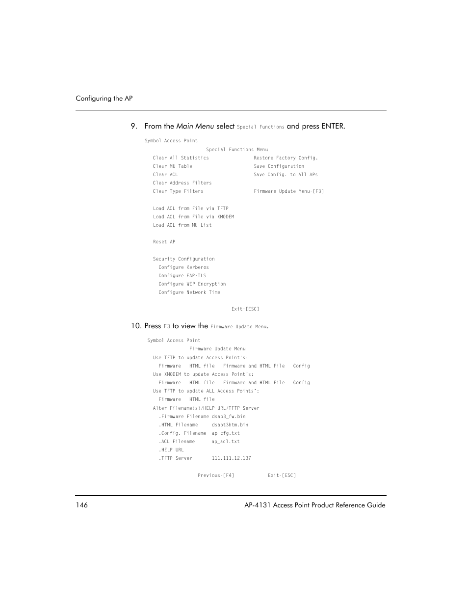 And press enter, Press | Symbol Technologies Spectrum24 AP-4131 User Manual | Page 156 / 250