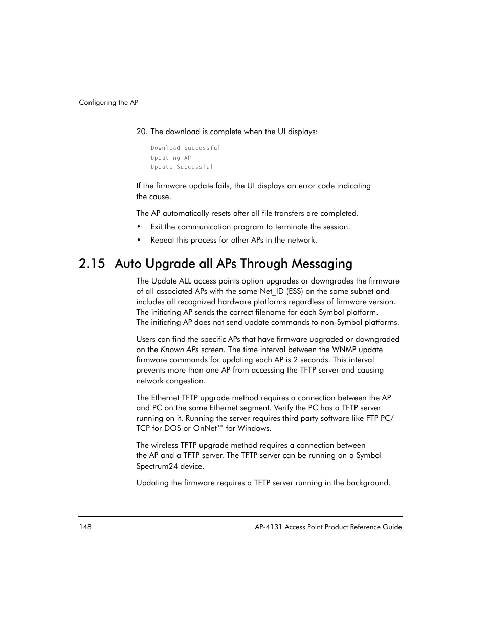 15 auto upgrade all aps through messaging | Symbol Technologies Spectrum24 AP-4131 User Manual | Page 158 / 250