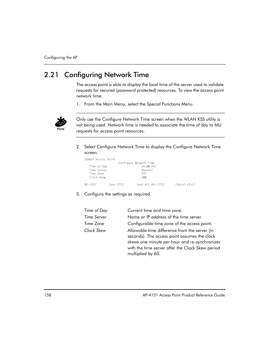 21 configuring network time | Symbol Technologies Spectrum24 AP-4131 User Manual | Page 168 / 250