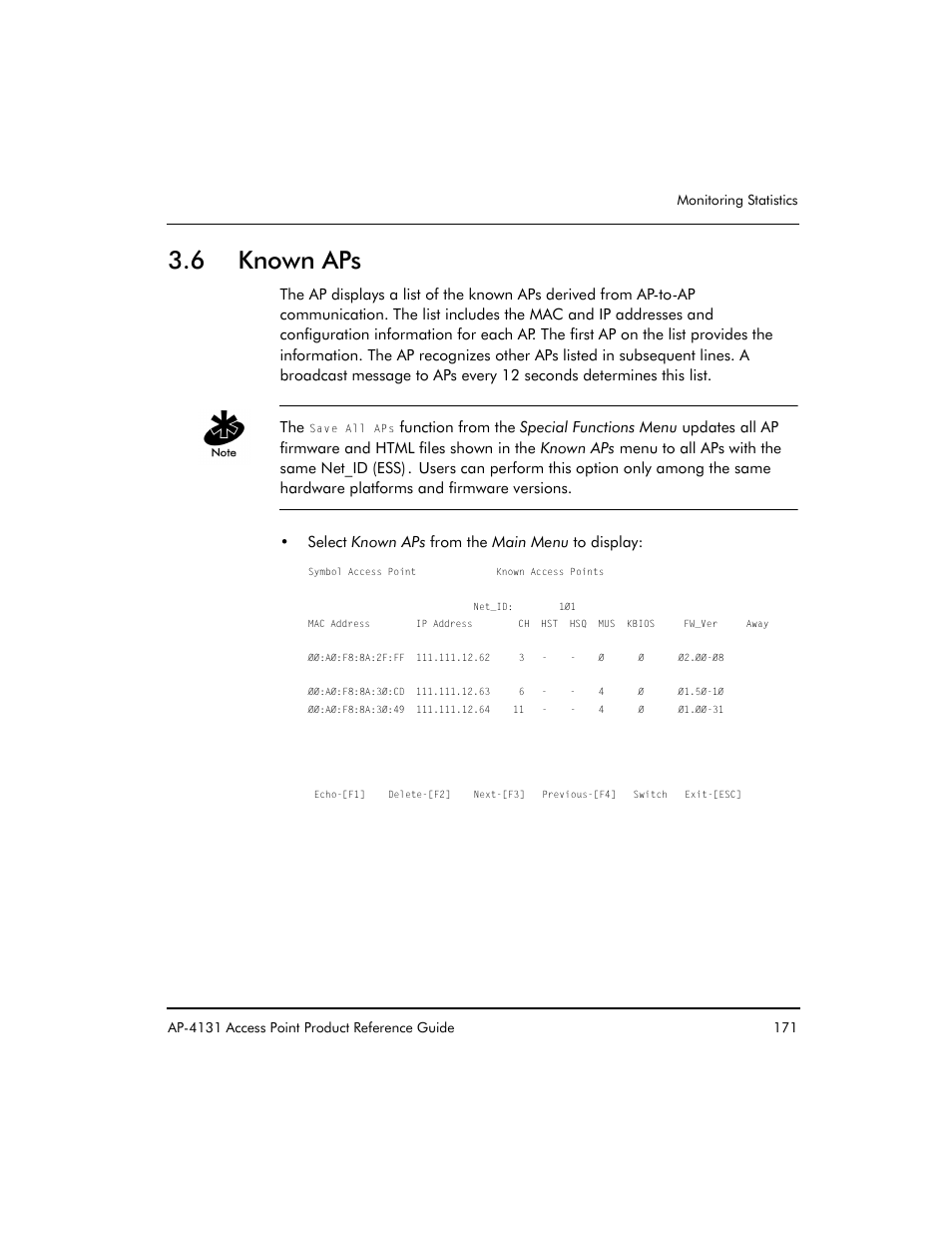 6 known aps | Symbol Technologies Spectrum24 AP-4131 User Manual | Page 181 / 250