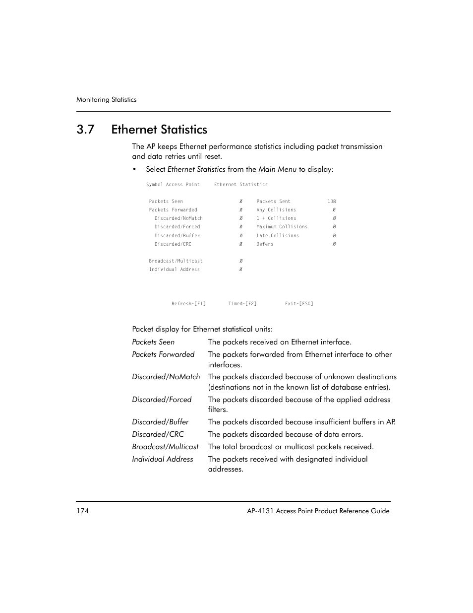 7 ethernet statistics | Symbol Technologies Spectrum24 AP-4131 User Manual | Page 184 / 250