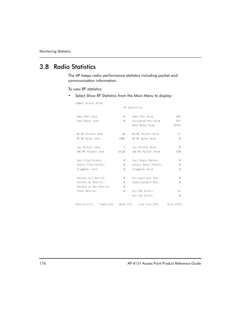 8 radio statistics | Symbol Technologies Spectrum24 AP-4131 User Manual | Page 186 / 250