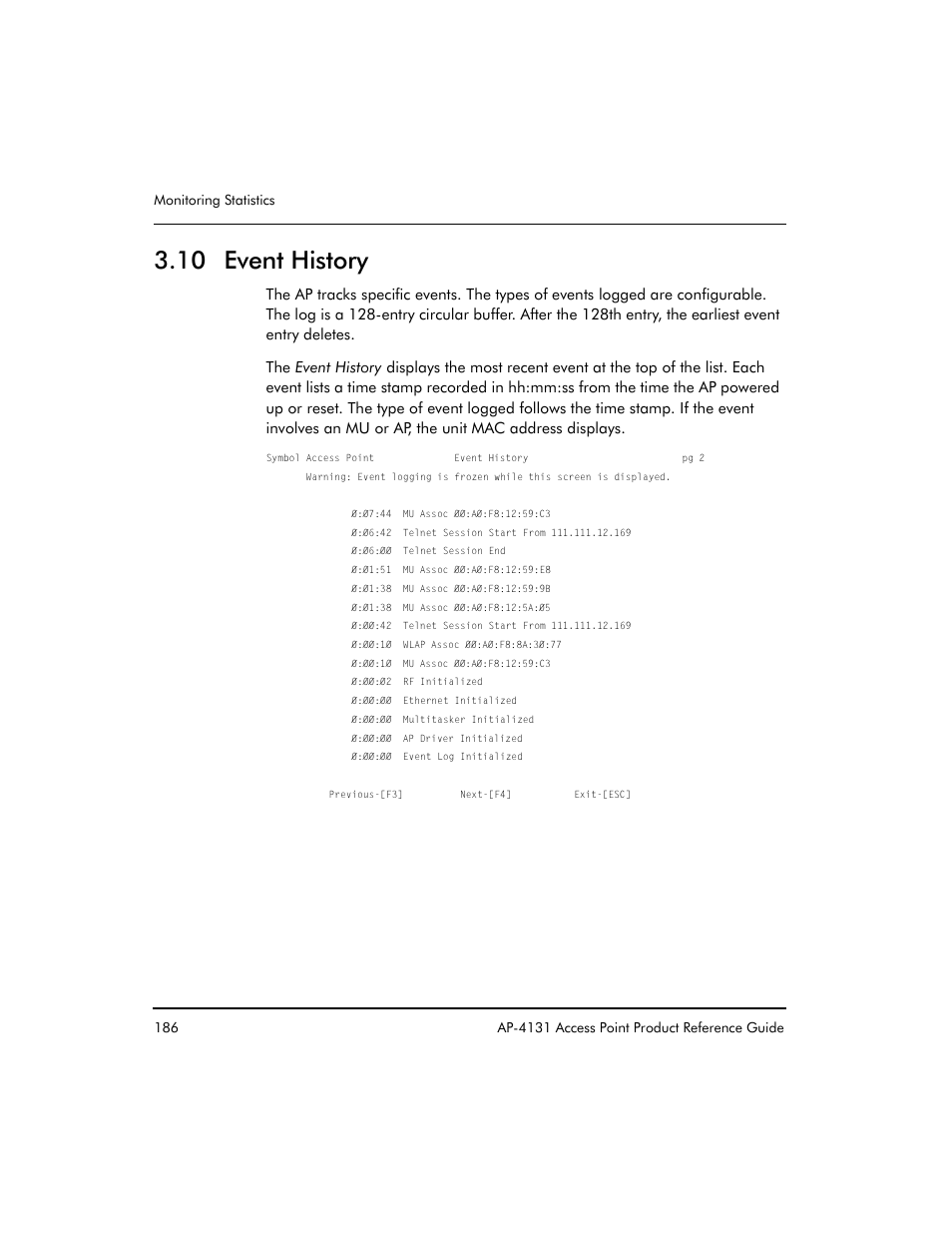 10 event history | Symbol Technologies Spectrum24 AP-4131 User Manual | Page 196 / 250