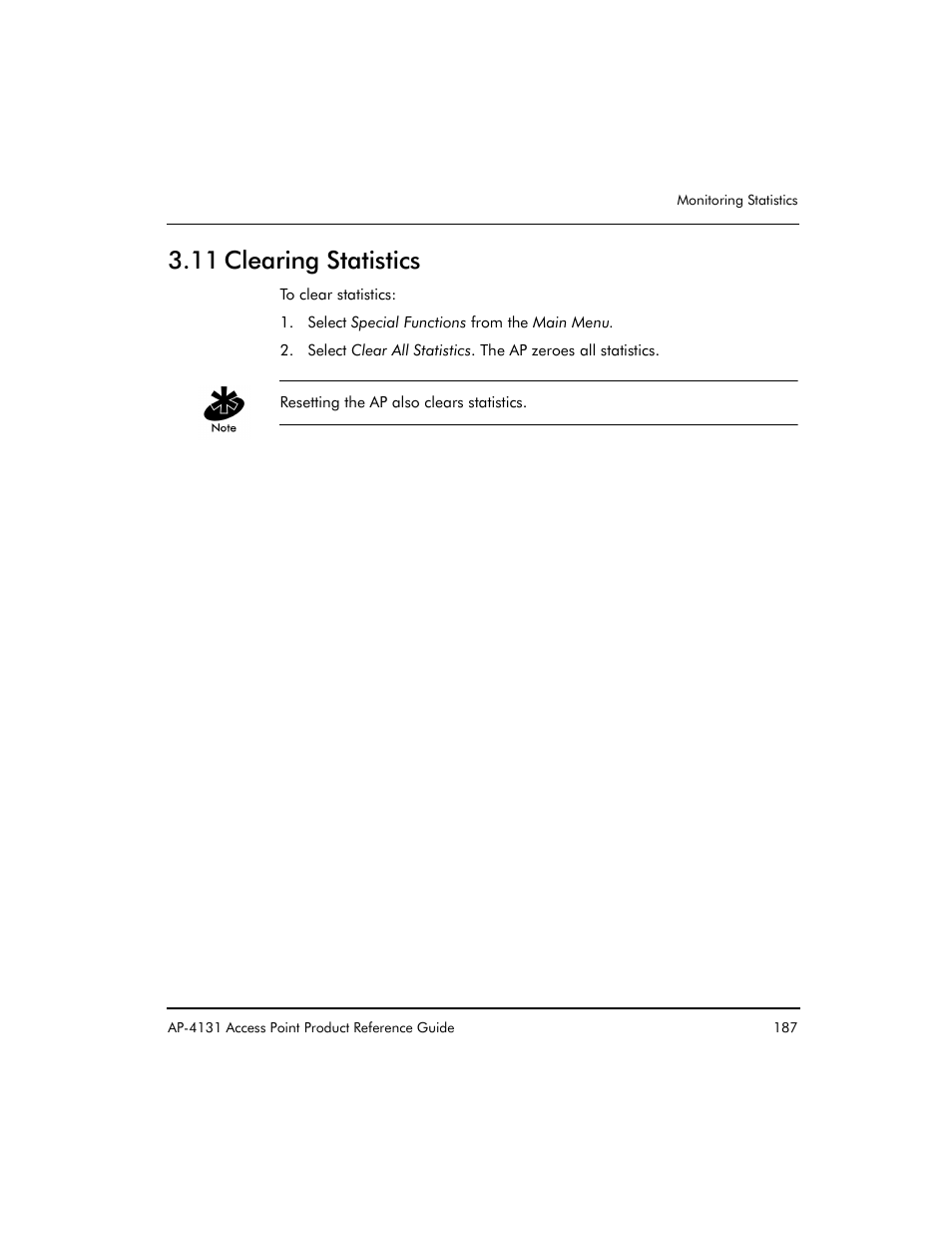 11 clearing statistics | Symbol Technologies Spectrum24 AP-4131 User Manual | Page 197 / 250