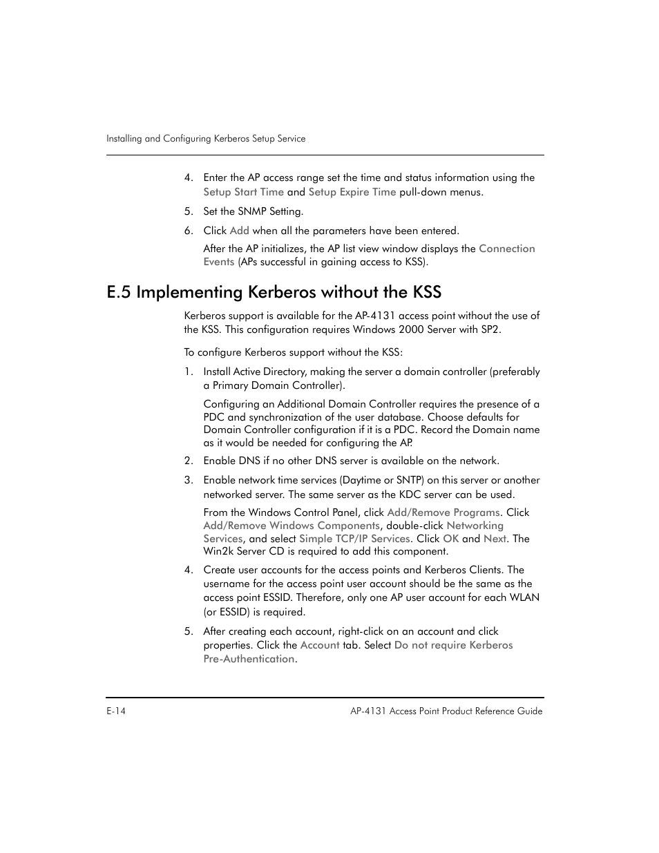 E.5 implementing kerberos without the kss | Symbol Technologies Spectrum24 AP-4131 User Manual | Page 238 / 250