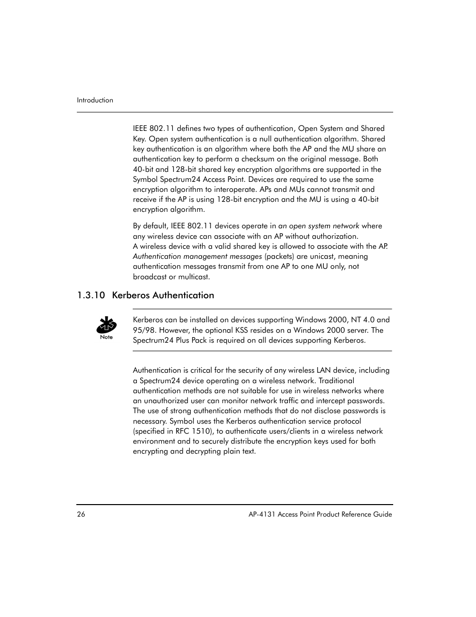 10 kerberos authentication | Symbol Technologies Spectrum24 AP-4131 User Manual | Page 36 / 250