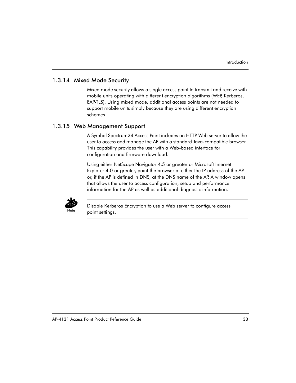 14 mixed mode security, 15 web management support | Symbol Technologies Spectrum24 AP-4131 User Manual | Page 43 / 250