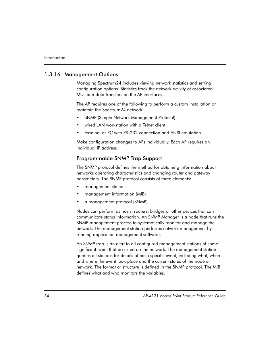 16 management options | Symbol Technologies Spectrum24 AP-4131 User Manual | Page 44 / 250