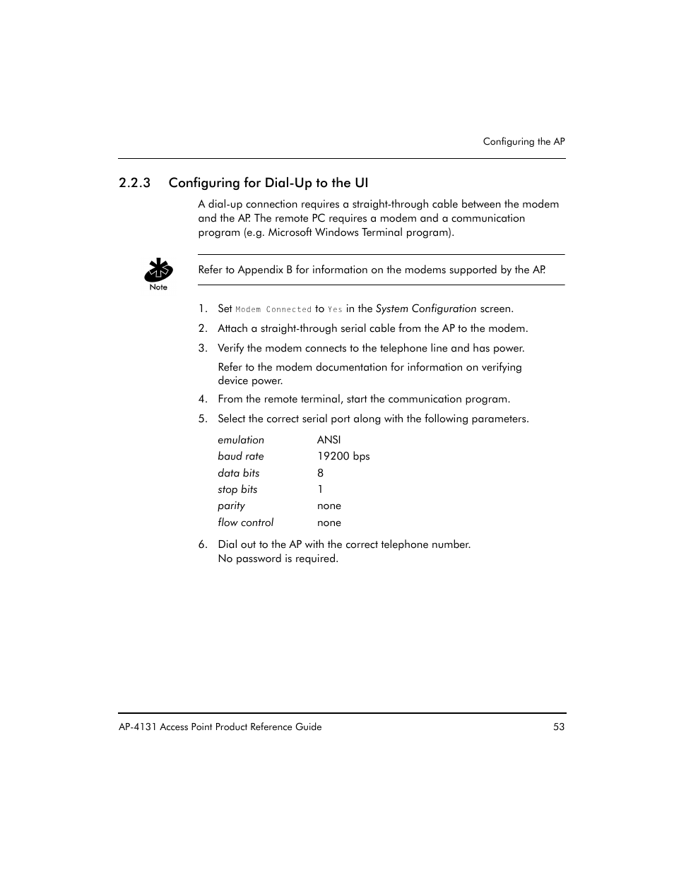 3 configuring for dial-up to the ui | Symbol Technologies Spectrum24 AP-4131 User Manual | Page 63 / 250