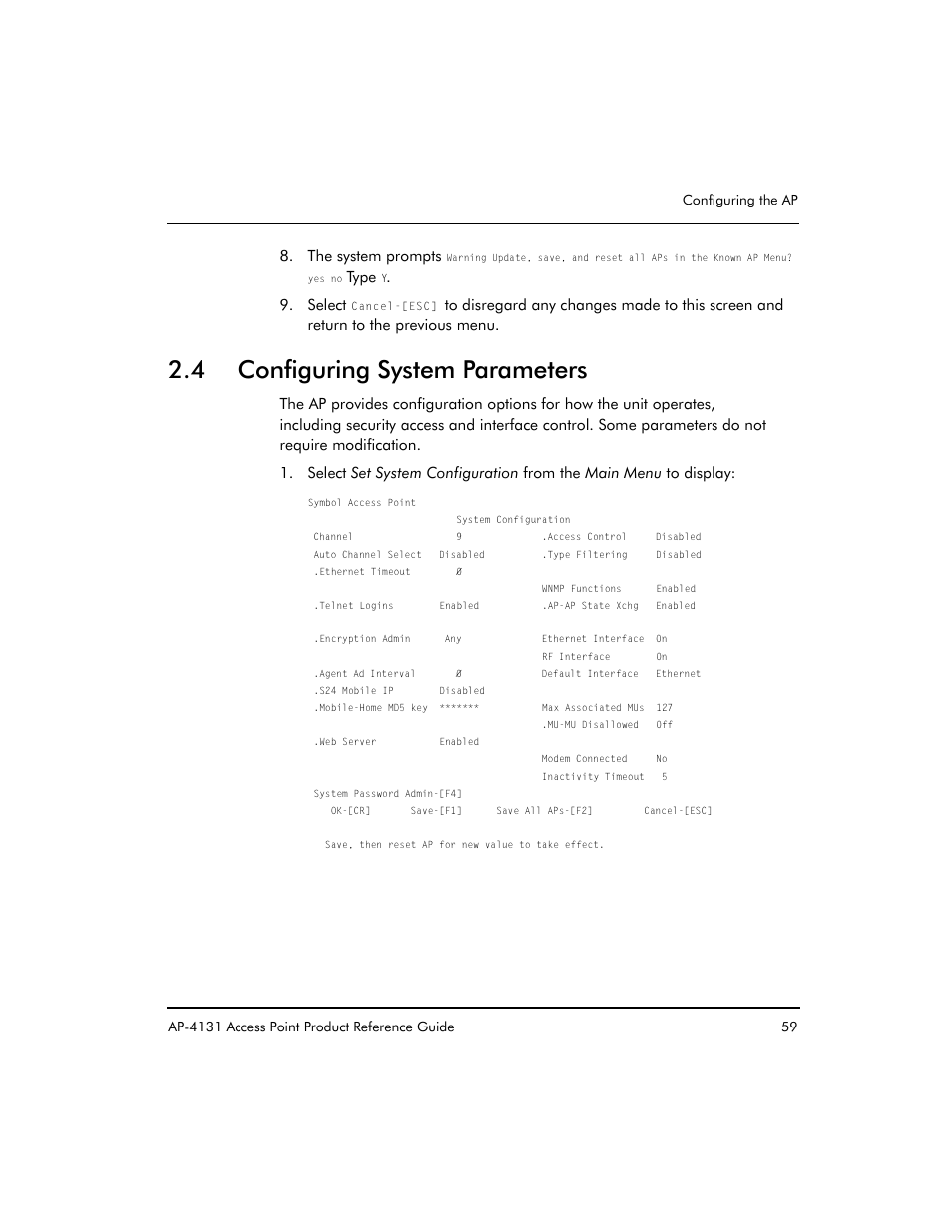 4 configuring system parameters | Symbol Technologies Spectrum24 AP-4131 User Manual | Page 69 / 250