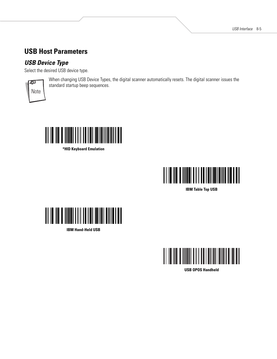 Usb host parameters, Usb device type, Usb host parameters -5 | Usb device type -5 | Symbol Technologies DS 6608 User Manual | Page 111 / 396