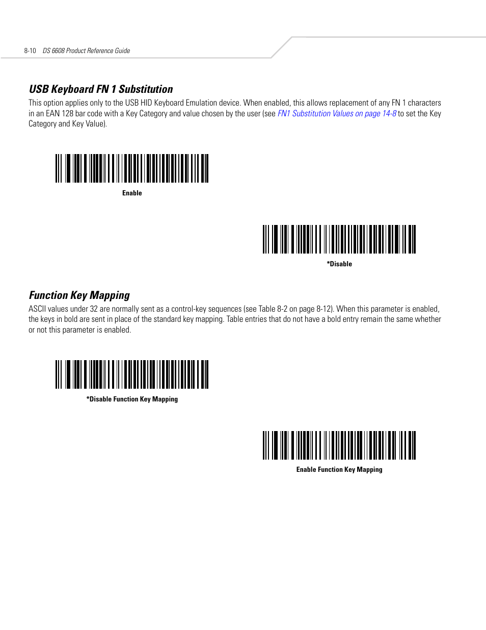 Usb keyboard fn 1 substitution, Function key mapping | Symbol Technologies DS 6608 User Manual | Page 116 / 396