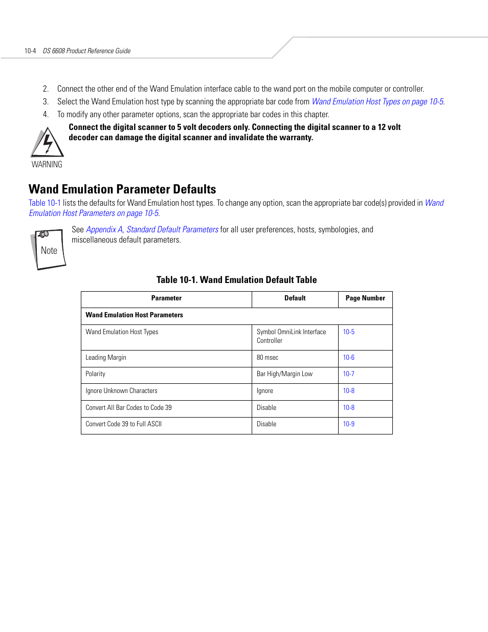 Wand emulation parameter defaults, Wand emulation parameter defaults -4 | Symbol Technologies DS 6608 User Manual | Page 136 / 396