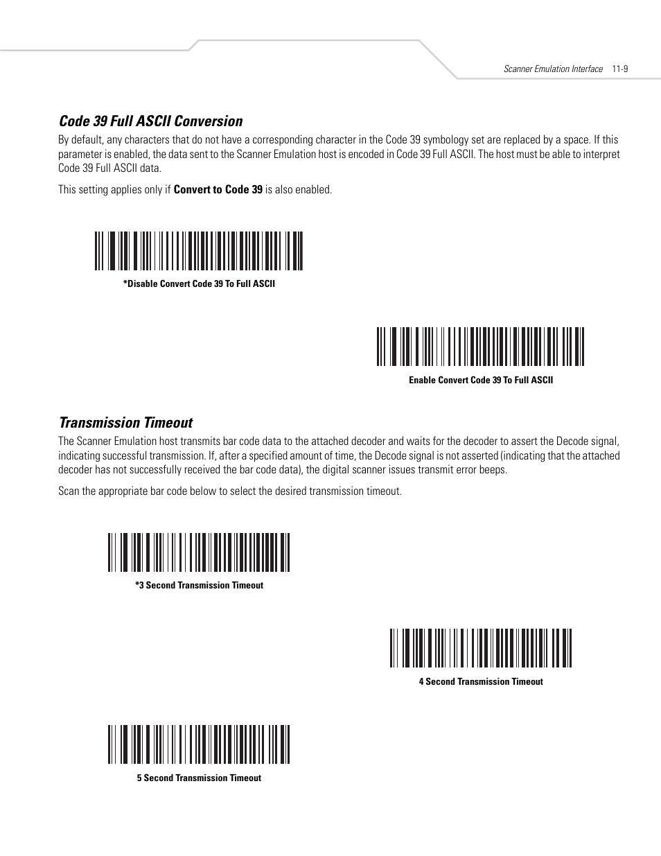 Code 39 full ascii conversion, Transmission timeout | Symbol Technologies DS 6608 User Manual | Page 151 / 396