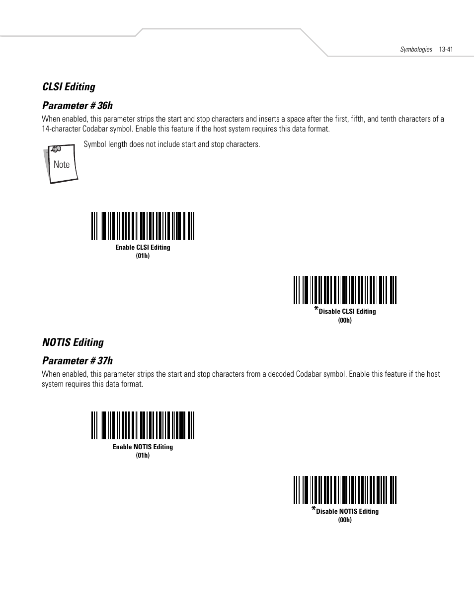 Clsi editing, Notis editing, Clsi editing -41 | Notis editing -41, Clsi editing -41 notis editing -41, Clsi editing parameter # 36h, Notis editing parameter # 37h | Symbol Technologies DS 6608 User Manual | Page 199 / 396