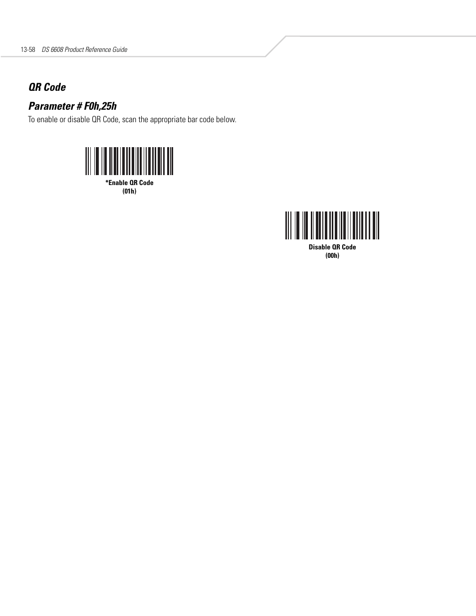 Qr code, Qr code -58, Qr code parameter # f0h,25h | Symbol Technologies DS 6608 User Manual | Page 216 / 396