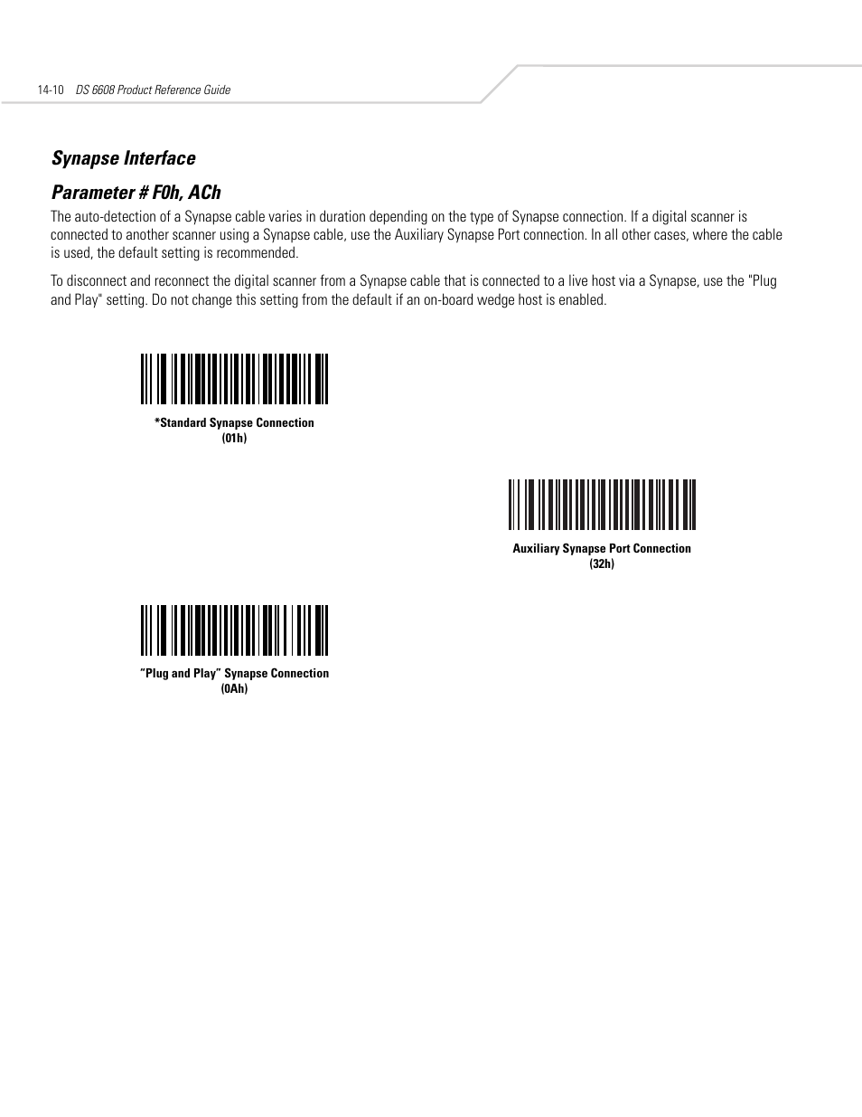 Synapse interface, Synapse interface -10, Synapse interface parameter # f0h, ach | Symbol Technologies DS 6608 User Manual | Page 232 / 396