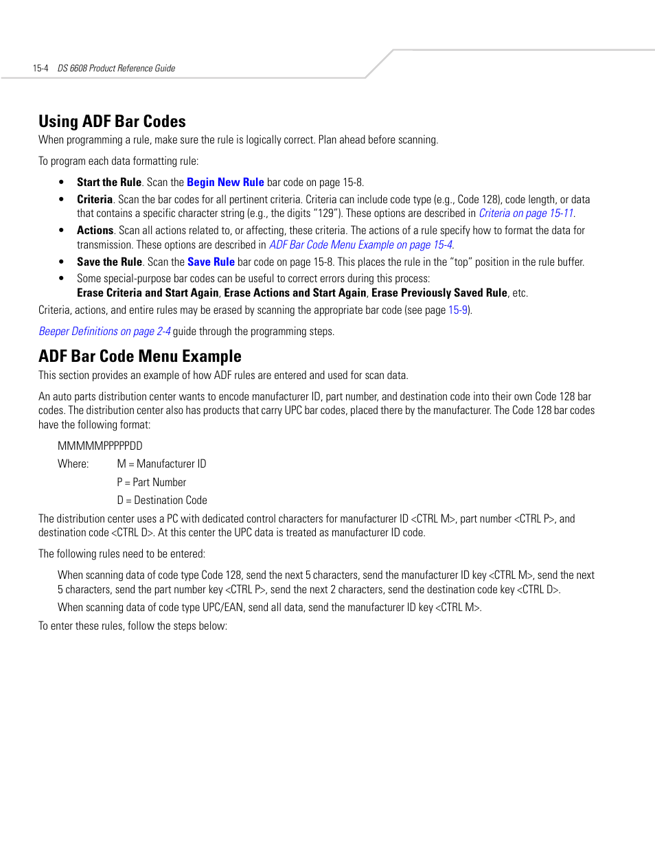 Using adf bar codes, Adf bar code menu example | Symbol Technologies DS 6608 User Manual | Page 236 / 396