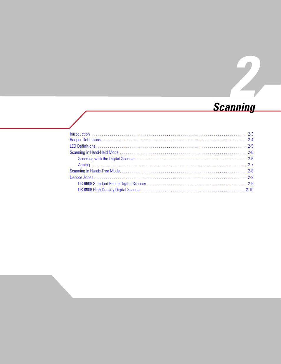 Scanning, Chapter 2. scanning, Chapter 2, scanning | Symbol Technologies DS 6608 User Manual | Page 27 / 396