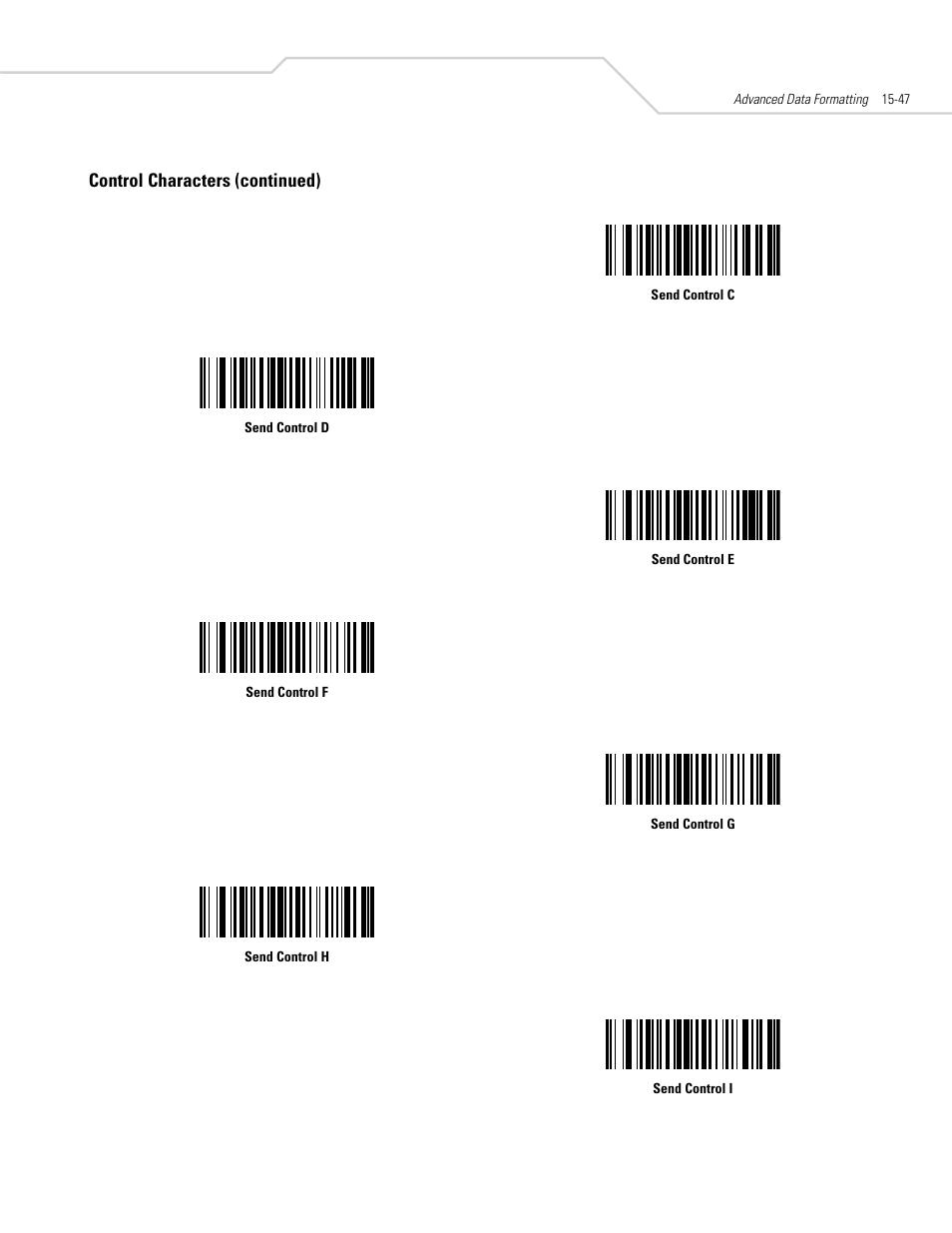 Control characters (continued) | Symbol Technologies DS 6608 User Manual | Page 279 / 396