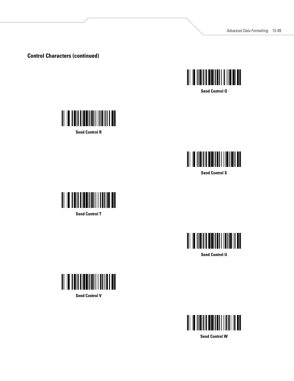 Control characters (continued) | Symbol Technologies DS 6608 User Manual | Page 281 / 396