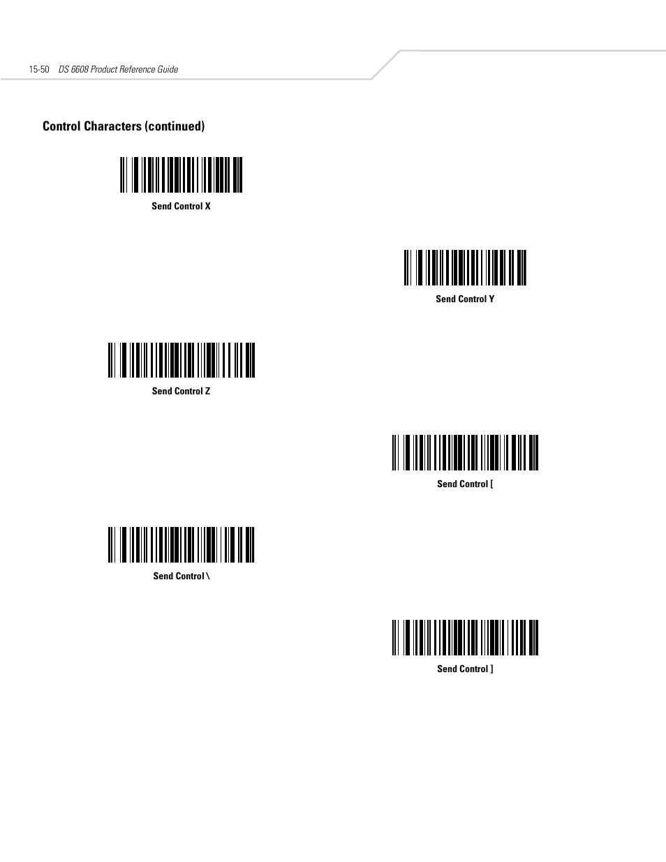 Control characters (continued) | Symbol Technologies DS 6608 User Manual | Page 282 / 396