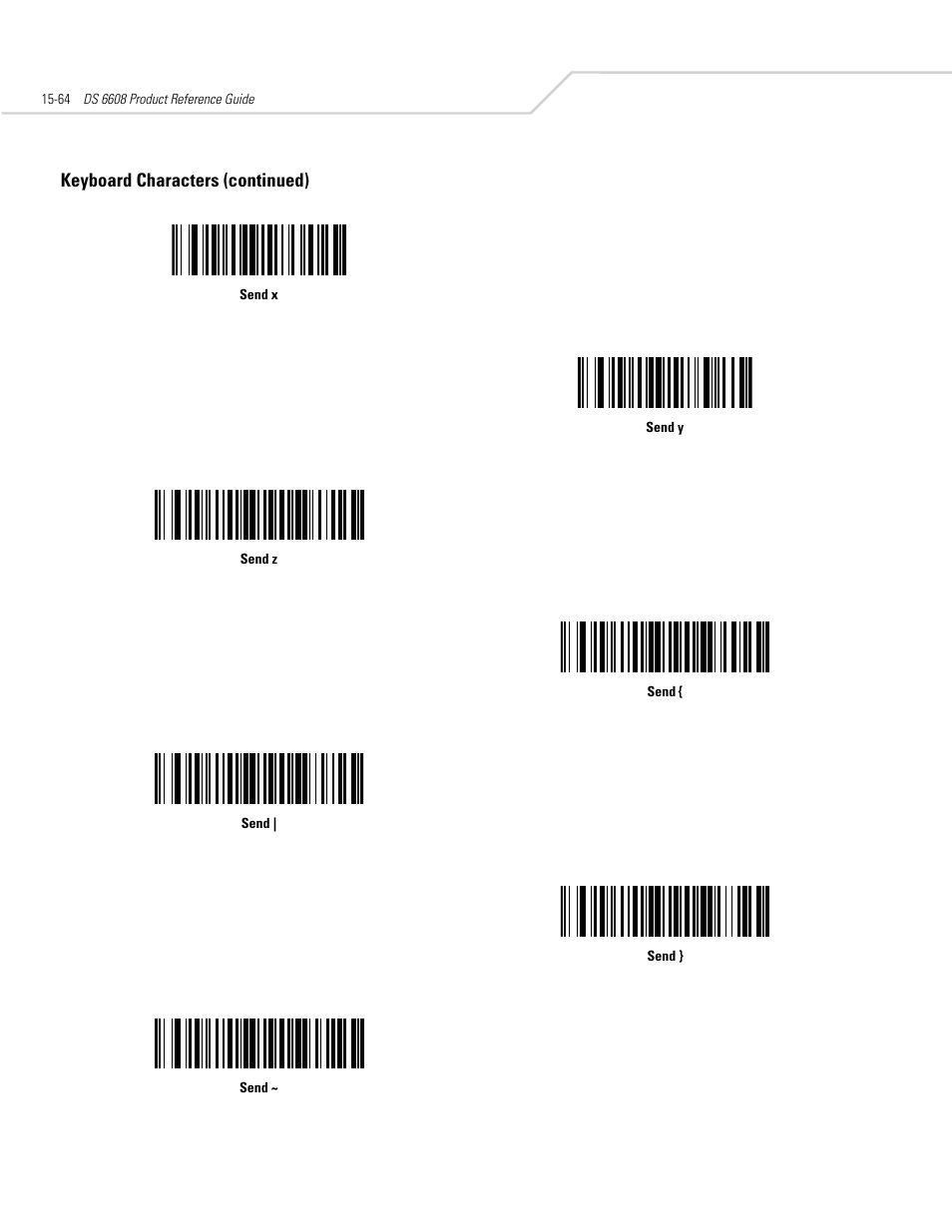 Keyboard characters (continued) | Symbol Technologies DS 6608 User Manual | Page 296 / 396