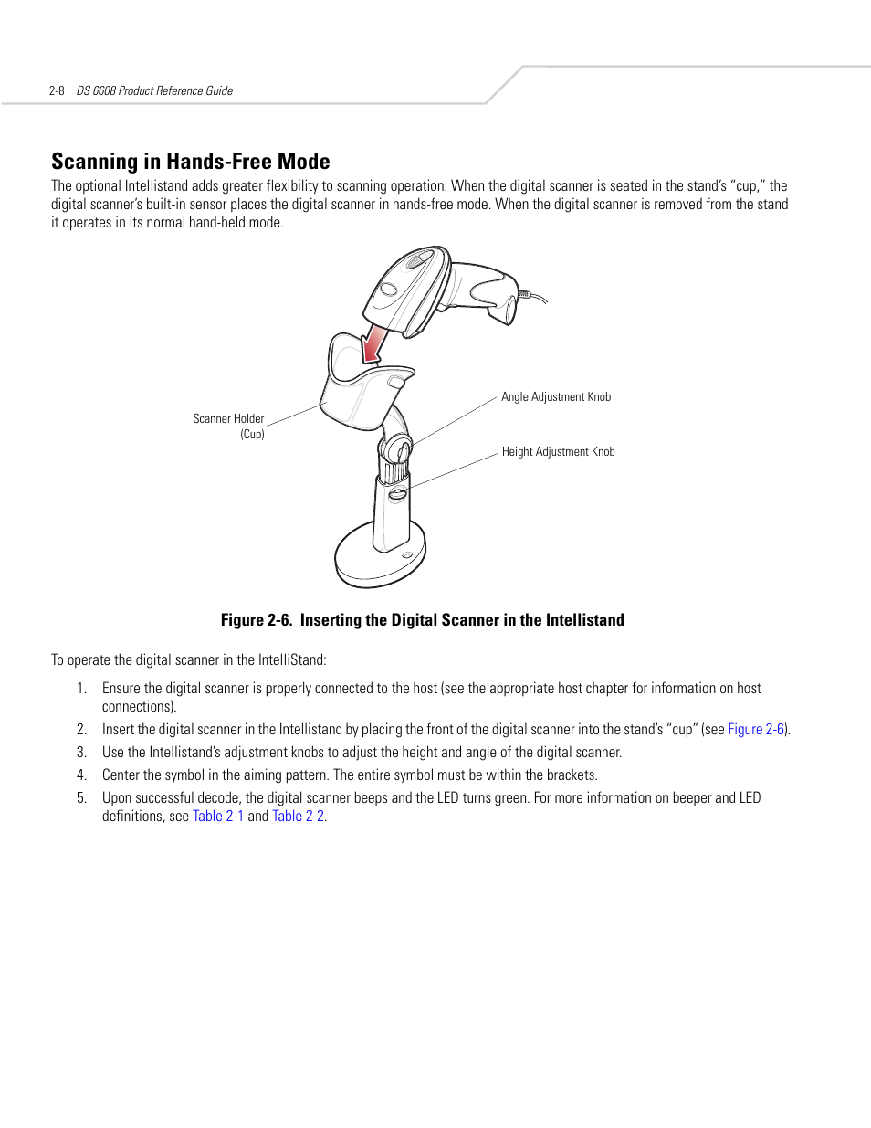 Scanning in hands-free mode, Scanning in hands-free mode -8 | Symbol Technologies DS 6608 User Manual | Page 34 / 396