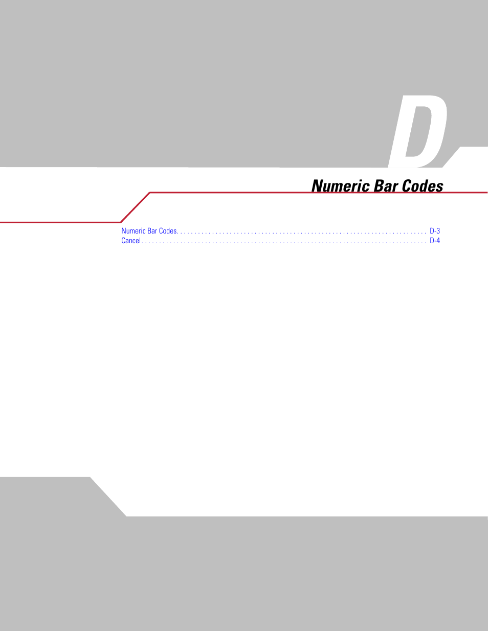 Numeric bar codes, Appendix d. numeric bar codes, Chapter d, numeric bar codes | Include, Appendix d, numeric bar codes, Appendix d, numeric bar codes th, Des in, S in, From | Symbol Technologies DS 6608 User Manual | Page 361 / 396