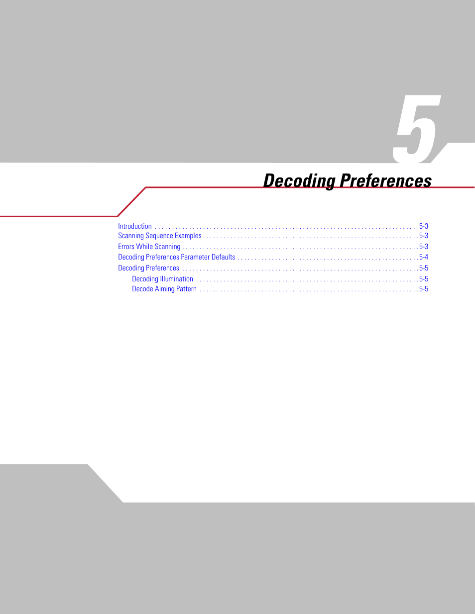 Decoding preferences, Chapter 5. decoding preferences, Chapter 5, decoding preferences | Symbol Technologies DS 6608 User Manual | Page 55 / 396