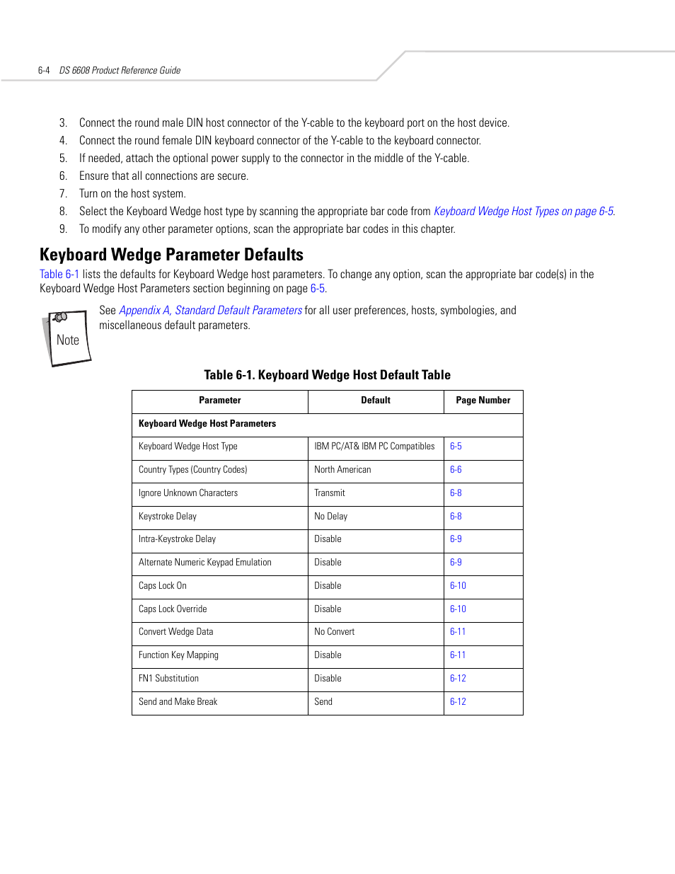 Keyboard wedge parameter defaults, Keyboard wedge parameter defaults -4 | Symbol Technologies DS 6608 User Manual | Page 64 / 396