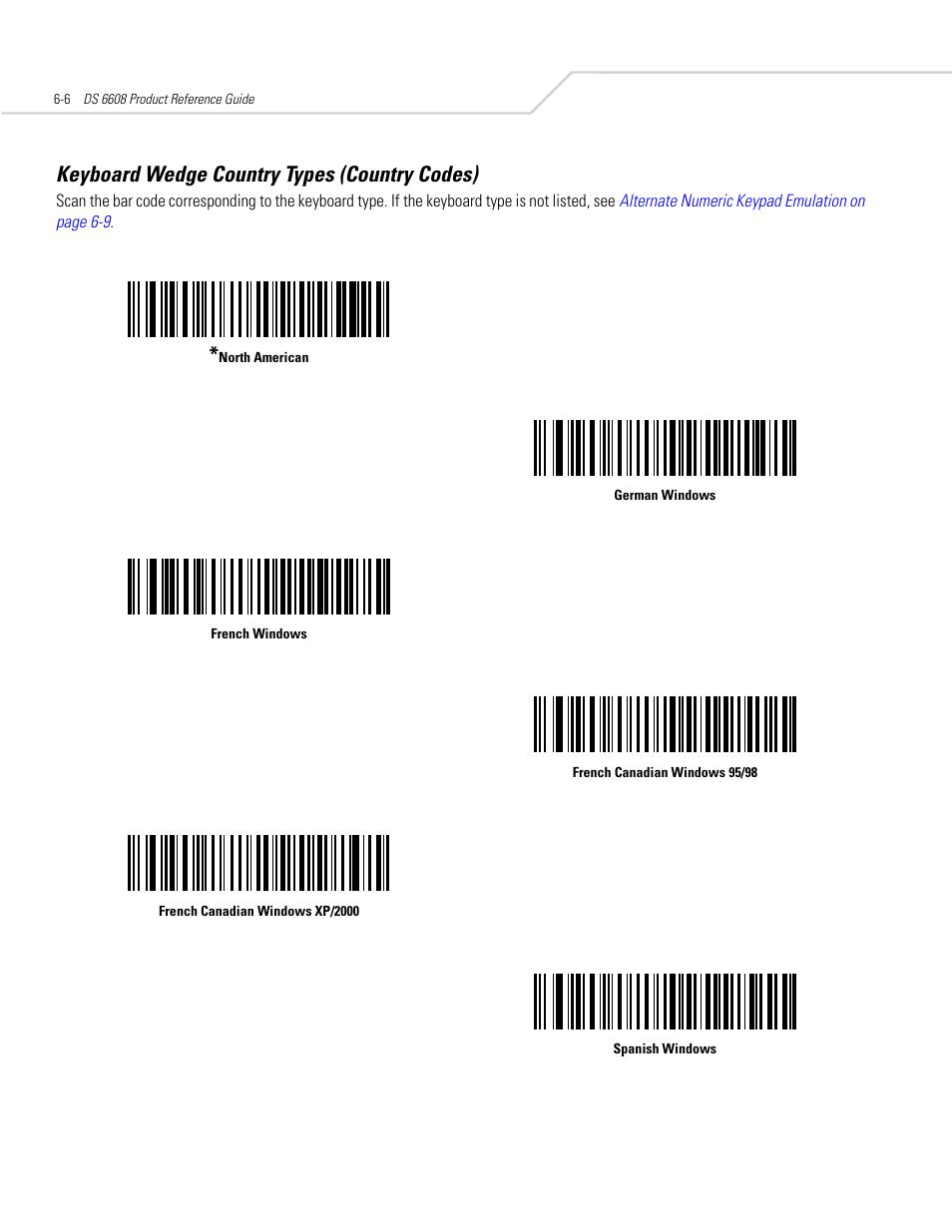 Keyboard wedge country types (country codes), Keyboard wedge country types (country codes) -6 | Symbol Technologies DS 6608 User Manual | Page 66 / 396