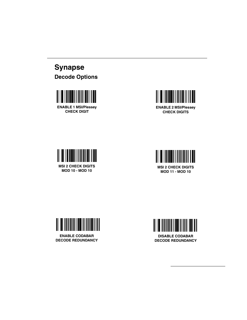 Synapse, Decode options | Symbol Technologies LS 3603 User Manual | Page 123 / 138