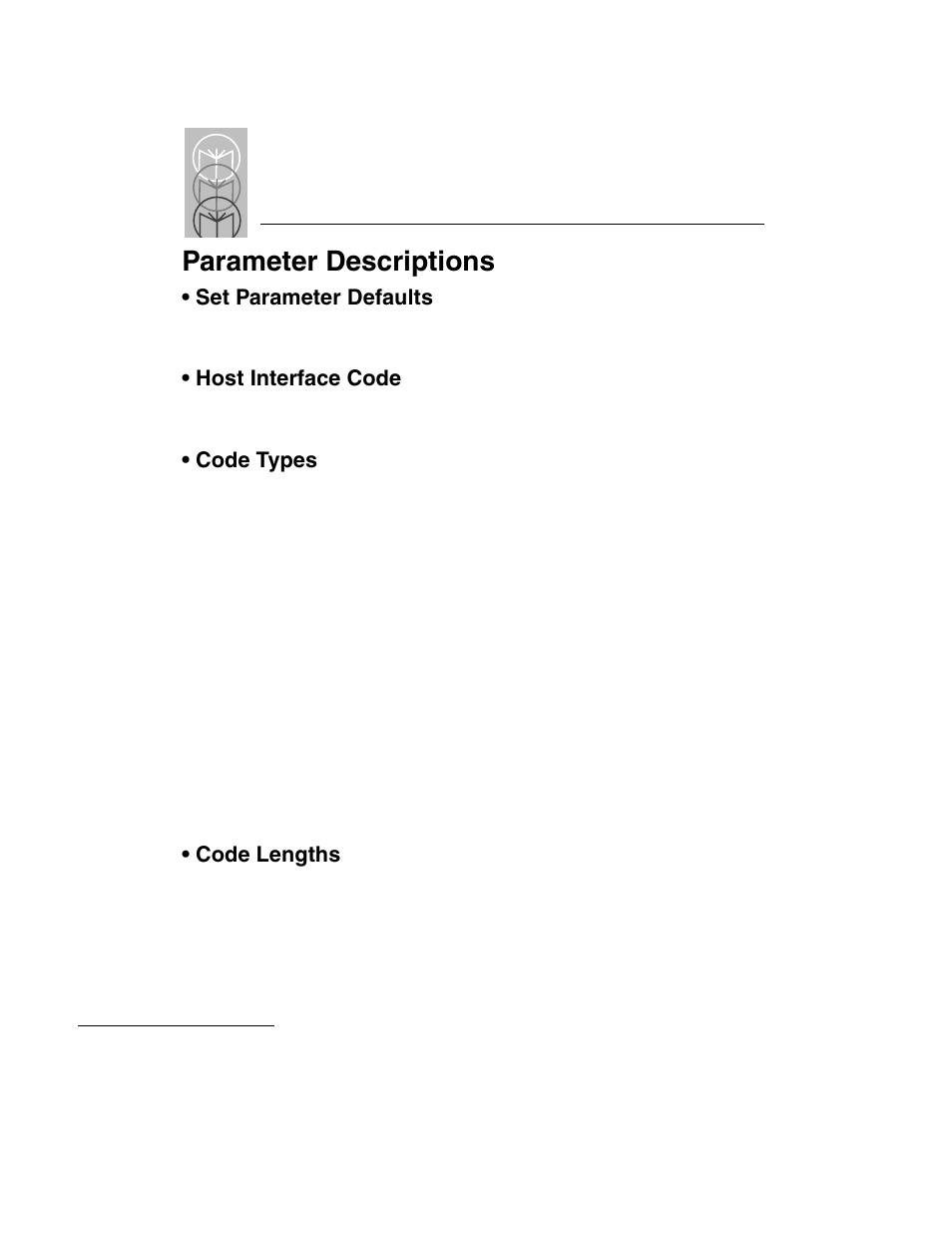 Parameter descriptions, Set parameter defaults, Host interface code | Code types, Code lengths, Parameter descriptions -4 | Symbol Technologies LS 3603 User Manual | Page 32 / 138